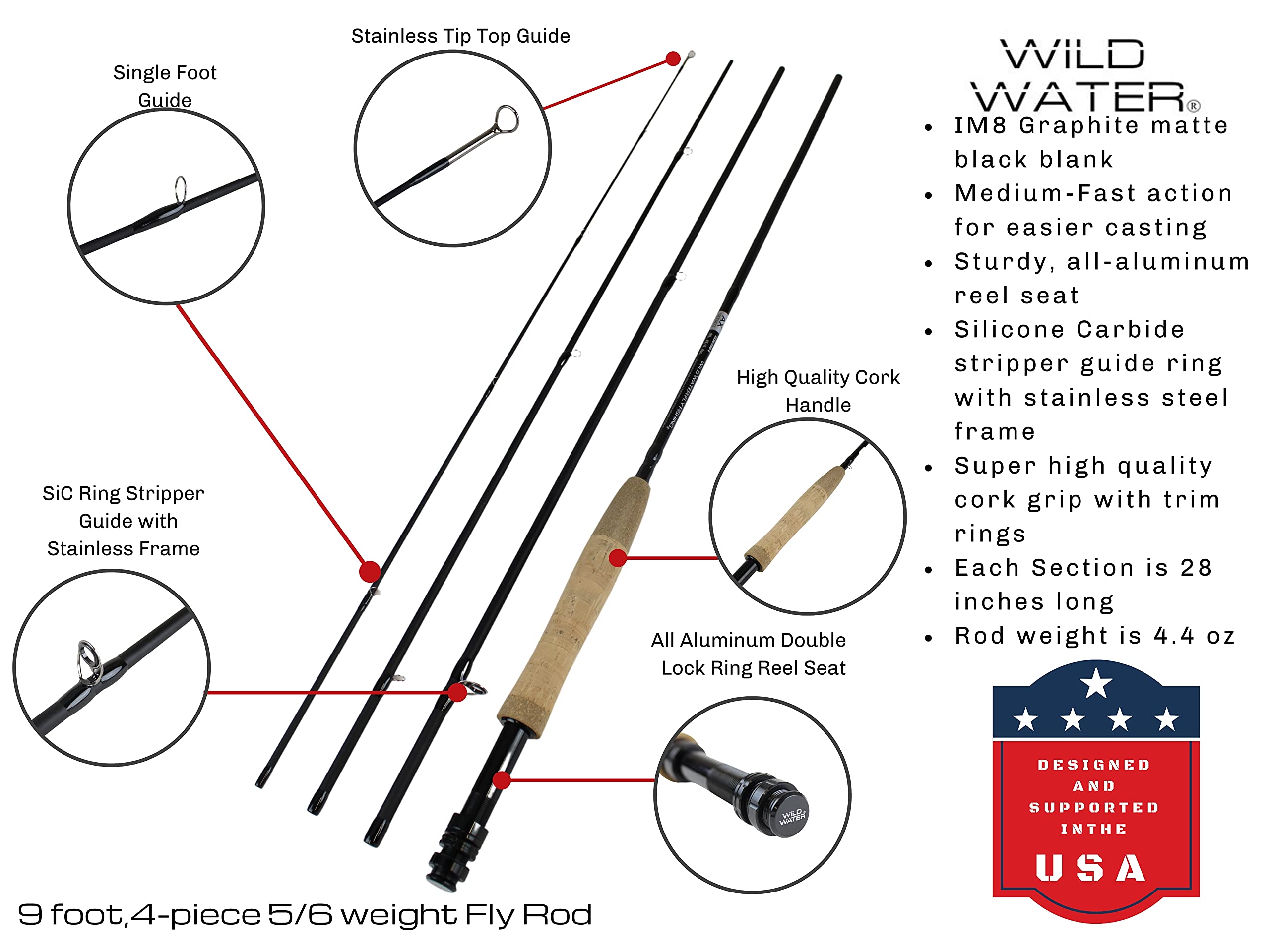 Wild Water Fly Fishing Rod - 9 Foot - Durable IM8 Graphite - High